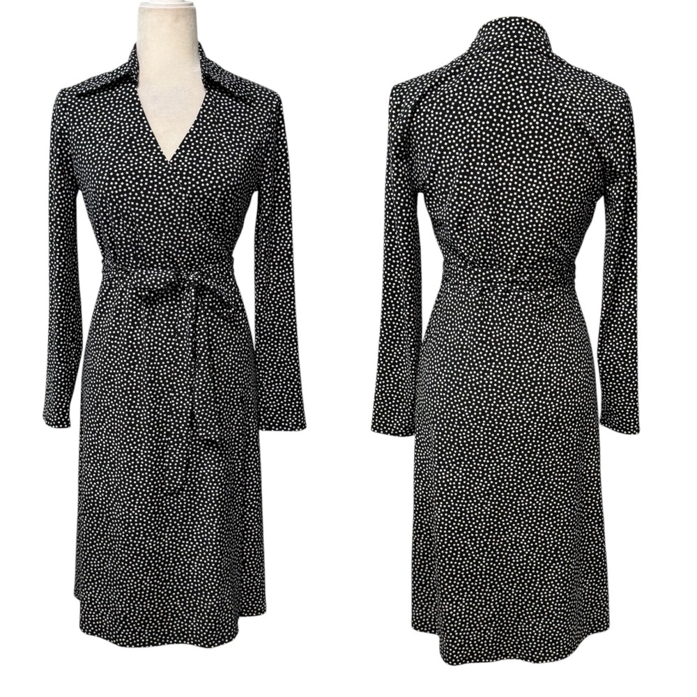 Brooks Brothers Wrap Dress Womens S Geometric Long Sleeve Collared Quiet Luxry